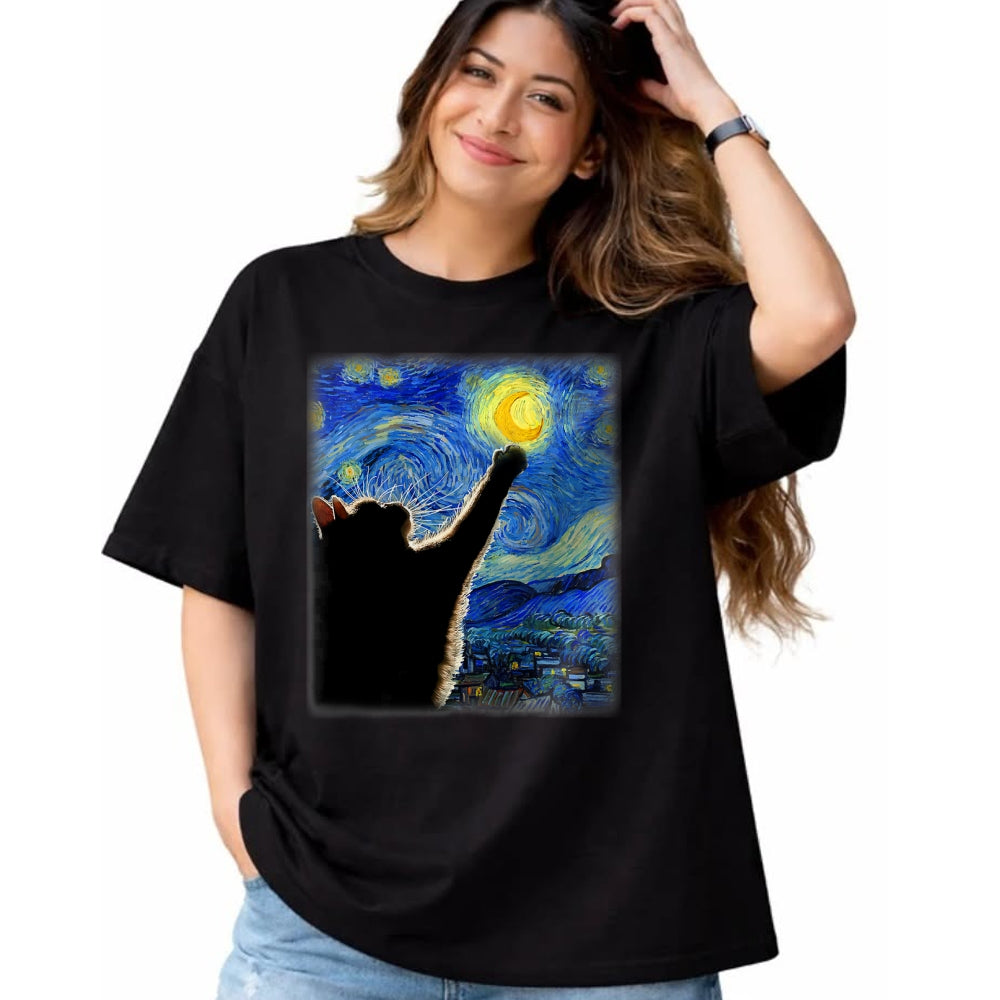 Best Thanksgiving Family Shirt , Funny Thanksgiving UnisexT-Shirt/Hoodie/Sweatshirt HLT00 - Starry Night Cat, Van Gogh Cat, Cat Lover, Cat Mom, Cat Dad T-Shirt, Black