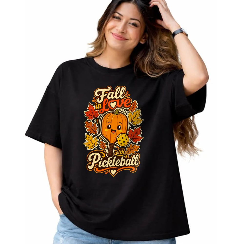 Funny Pickleball Shirt, Pickleball Lover Unisex T-Shirt/Hoodie/Sweatshirt HLT00 - Fall Pickleball Pumpkin Leaves Paddle Autumn Sports Lover T-Shirt