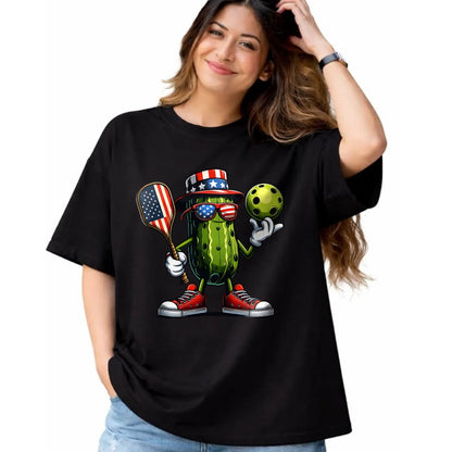 Funny Pickleball Shirt, Pickleball Lover Unisex T-Shirt/Hoodie/Sweatshirt HLT00 - 4th of July Patriotic Pickle Playing pickleball Paddle T-Shirt