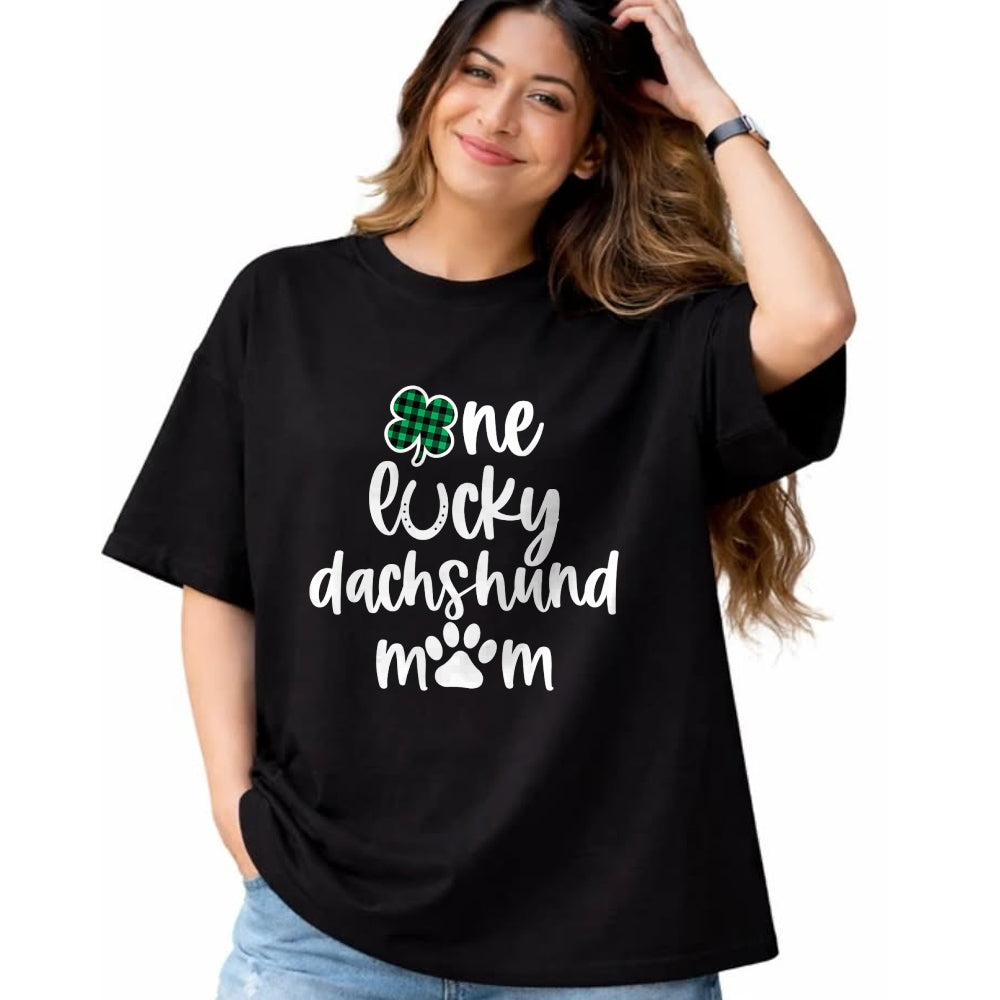 Gift for Mom Shirt, Funny Mom Unisex T-Shirt/Hoodie/Sweatshirt HLT00 - Womens Funny Cute St Patricks Day Dog Lover One Lucky Dachshund Mom V-Neck T-Shirt