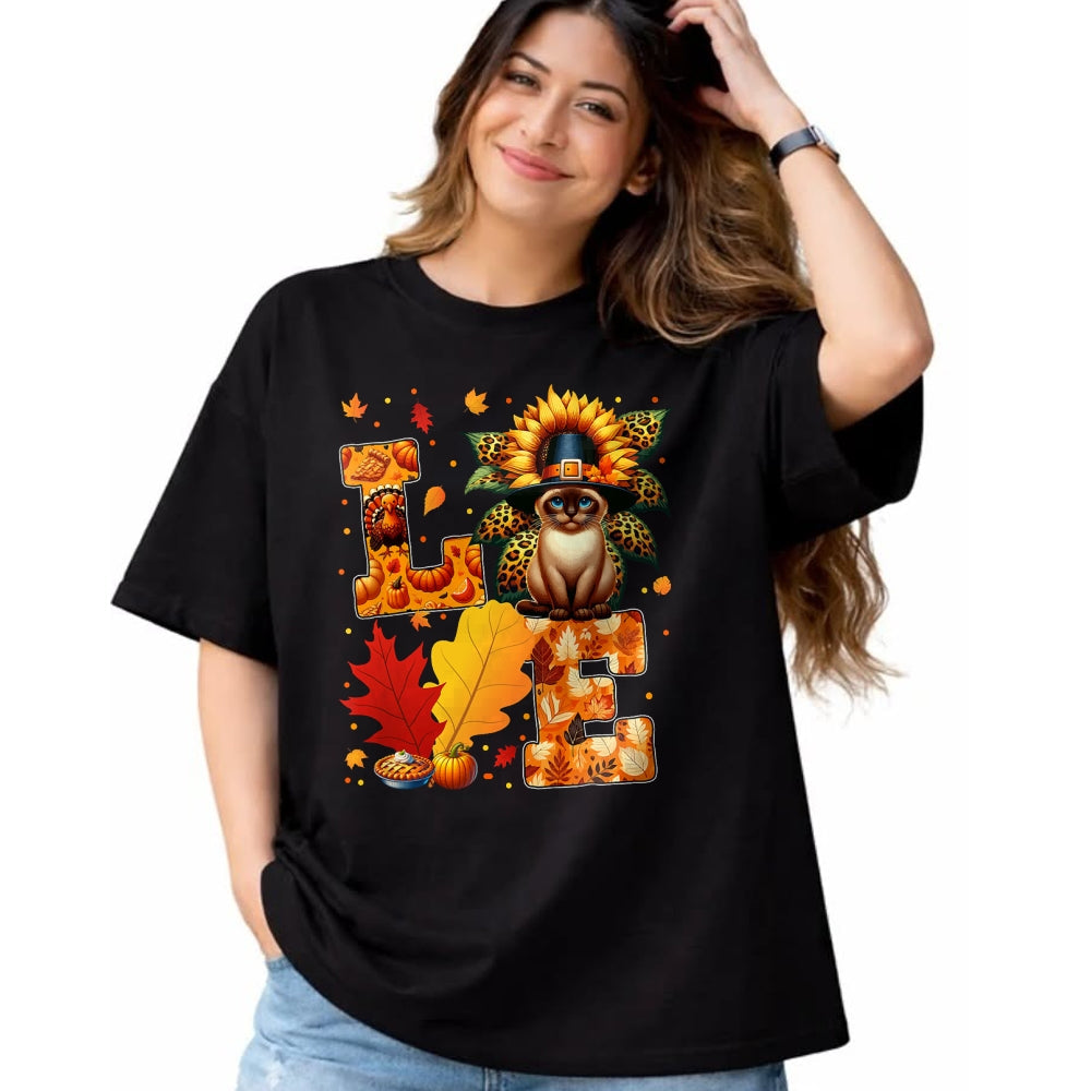 Cat Love Shirt, Funny Cat Lover Gift UnisexT-Shirt/Hoodie/Sweatshirt HLT00 - LOVE Thanksgiving Siamese Cat Costume Fall Leaves Sunflower T-Shirt for Men Women Kids