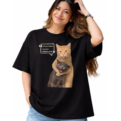 Cat Love Shirt, Funny Cat Lover Gift UnisexT-Shirt/Hoodie/Sweatshirt HLT00 - Love Your Neighbor As Yourself Funny Cat Meme Christian T-Shirt (1)