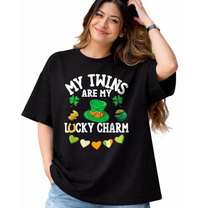 Gift for Mom Shirt, Funny Mom Unisex T-Shirt/Hoodie/Sweatshirt HLT00 - My Twins Are My Lucky Charm St Patricks Day Twin Mom and Dad T-Shirt