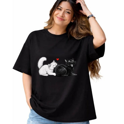 Cat Love Shirt, Funny Cat Lover Gift UnisexT-Shirt/Hoodie/Sweatshirt HLT00 - Women_s Funny Cat Couple Black White Cats Love Cat Biting Cat Butt V-Neck T-Shirt (1)
