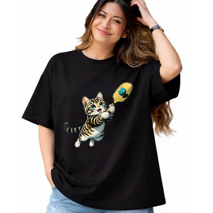 Funny Pickleball Shirt, Pickleball Lover Unisex T-Shirt/Hoodie/Sweatshirt HLT00 - Funny Kitten Playing Pickleball Cute Cat Pickleball Player T-Shirt