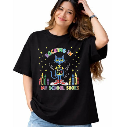 Best Student Shirt, Funny Back To School UnisexT-Shirt/Hoodie/Sweatshirt HLT00 - Cat Rocking in My School Shoes Funny Back to School T-Shirt, Youth, Black, Small
