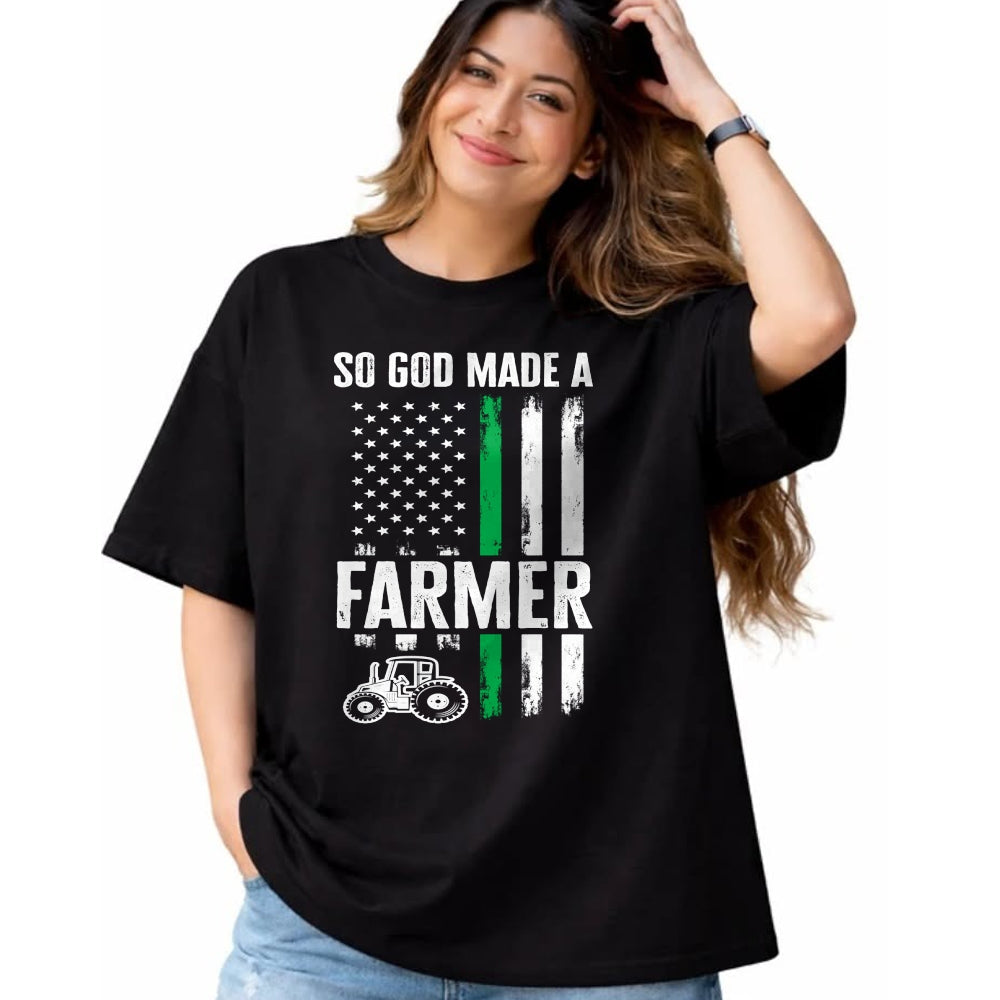 Best Farmer Life Shirt, Funny Farmer UnisexT-Shirt/Hoodie/Sweatshirt HLT00 - Patriotic American Flag Tractor So God Made A Farmer Long Sleeve T-Shirt
