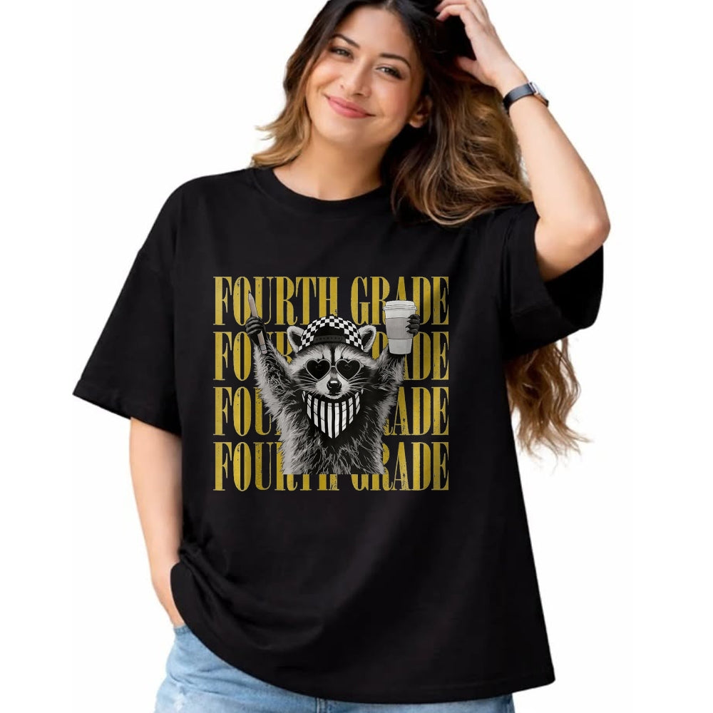 Best Teacher Shirt, Funny Teacher UnisexT-Shirt/Hoodie/Sweatshirt HLT00 - Funny Fourth Grade Teacher Feral Raccoon Back to School T-Shirt, Women, Black, Large