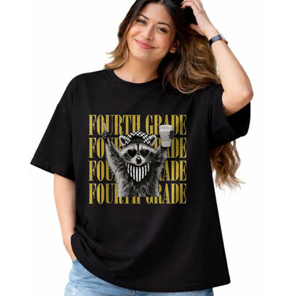 Best Teacher Shirt, Funny Teacher UnisexT-Shirt/Hoodie/Sweatshirt HLT00 - Funny Fourth Grade Teacher Feral Raccoon Back to School T-Shirt, Women, Black, Large