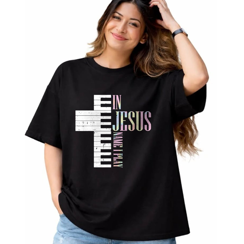 Christian Tee, Christian Faith Unisex T-Shirt/Hoodie/Sweatshirt HLT00 - Jesus Name I Play Piano Christian Pianist Men Women Kids T-Shirt