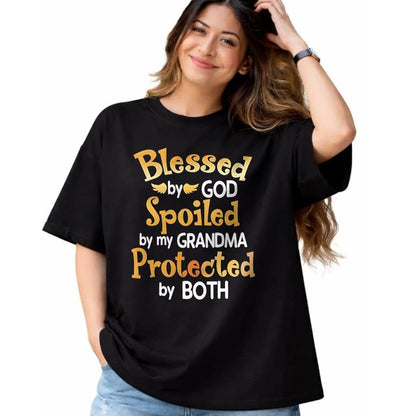 Best Wife Shirt, Wife and Husband Unisex T-Shirt/Hoodie/Sweatshirt HLT00 - Blessed By God Spoiled By My Grandma Grandson Granddaughter T-Shirt (1)