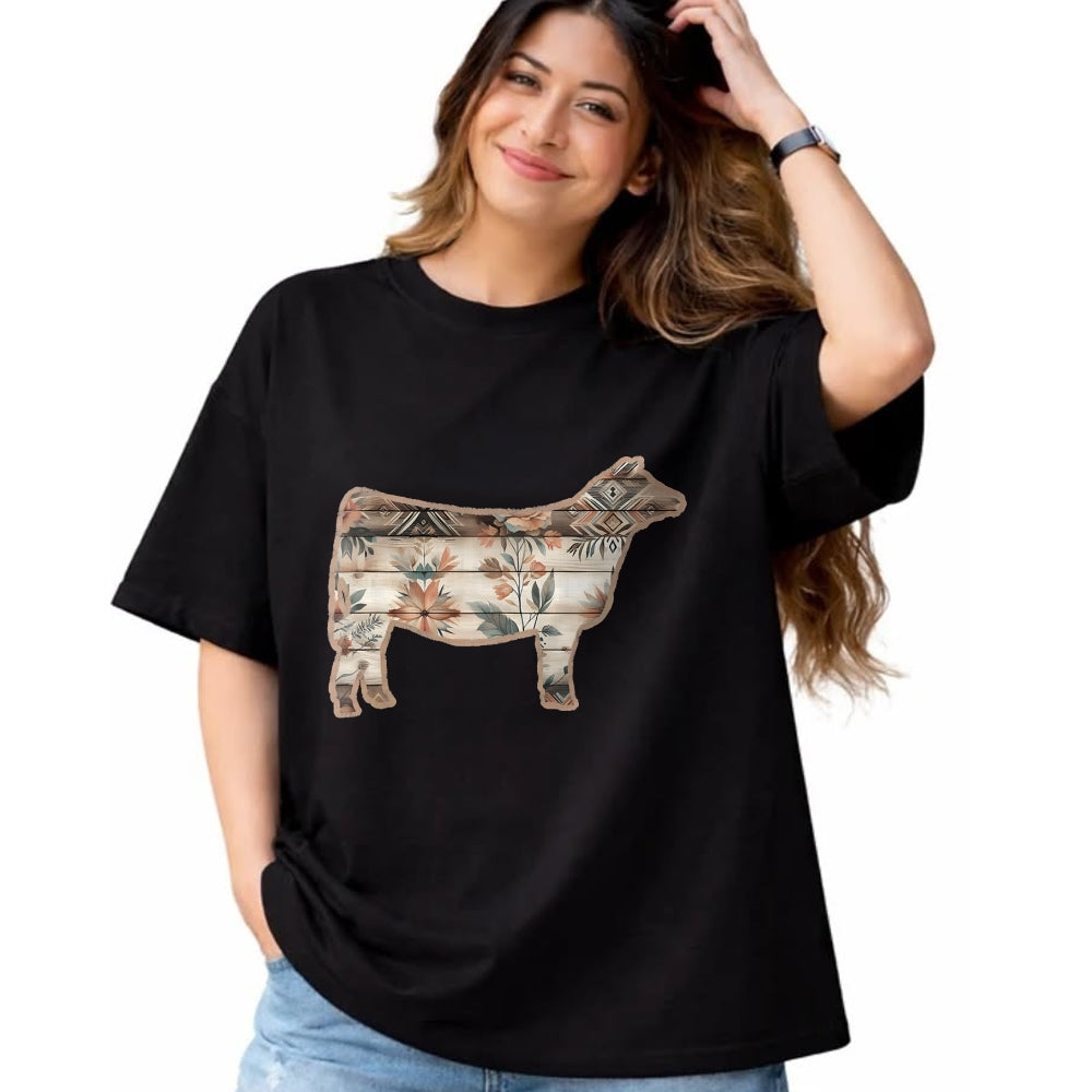 Best Farmer Life Shirt, Funny Farmer UnisexT-Shirt/Hoodie/Sweatshirt HLT00 - Show Stock Beef Cow with Rustic Floral Cottage Pattern T-Shirt