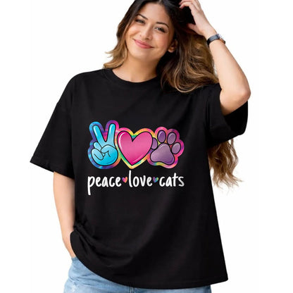 Cat Love Shirt, Funny Cat Lover Gift UnisexT-Shirt/Hoodie/Sweatshirt HLT00 - Peace Love Cats Cute Cat Kitten Lover Paw Cat Women Girls T-Shirt