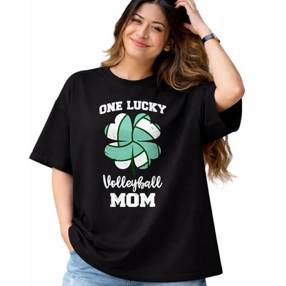 Gift for Mom Shirt, Funny Mom Unisex T-Shirt/Hoodie/Sweatshirt HLT00 - One Lucky Volleyball Mom Funny Volleyball Shamrock Clover T-Shirt