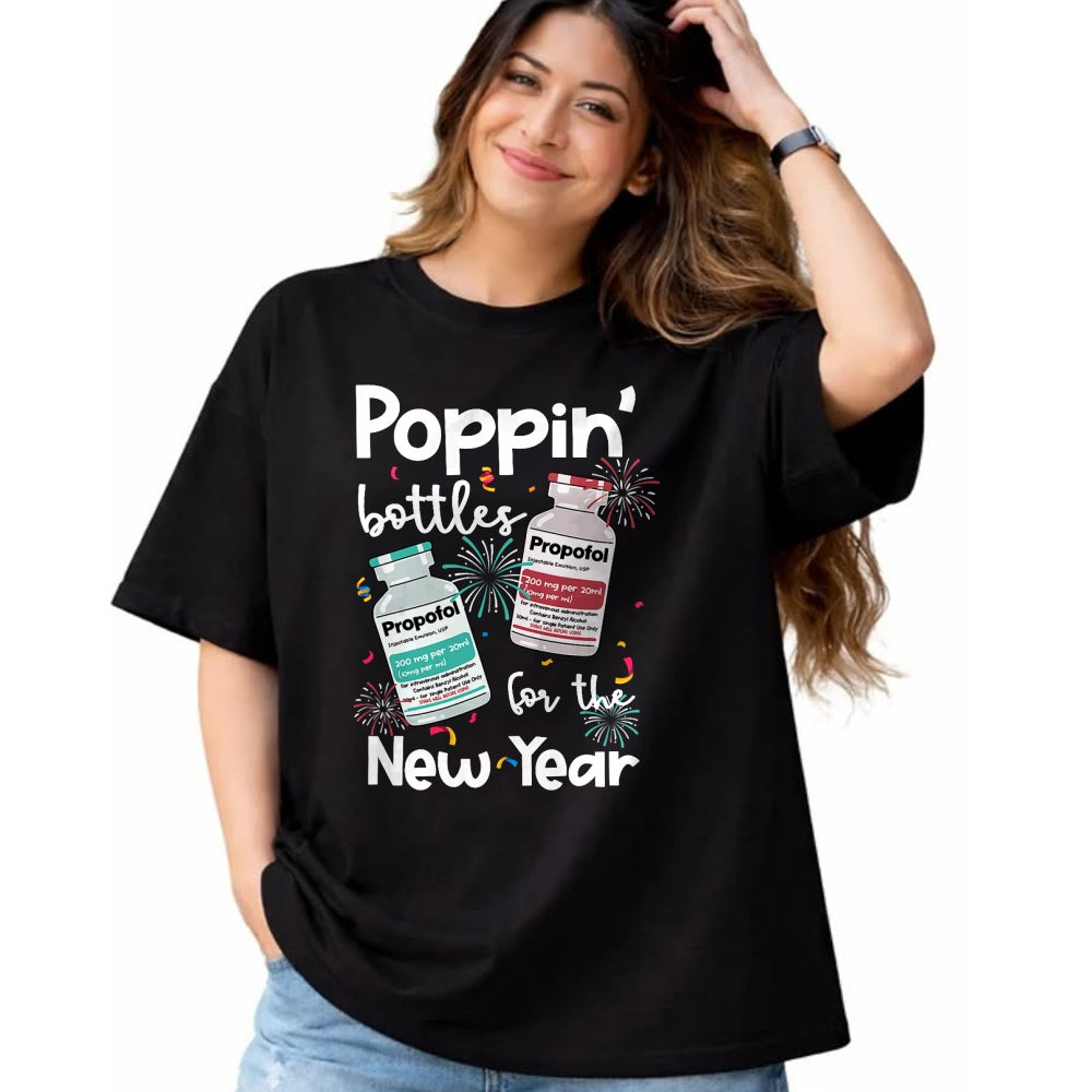 Funny Nurse Shirt, Nurse Unisex T-Shirt/Hoodie/Sweatshirt HLT00 - ICU Nurses New Year Eve Outfits Poppin Bottles PICU ER Nurse T-Shirt