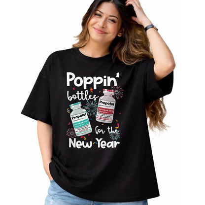 Funny Nurse Shirt, Nurse Unisex T-Shirt/Hoodie/Sweatshirt HLT00 - ICU Nurses New Year Eve Outfits Poppin Bottles PICU ER Nurse T-Shirt