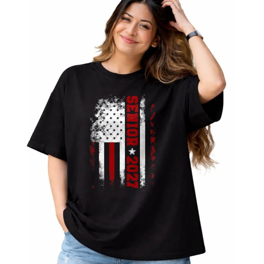 Best Student Shirt, Funny Back To School UnisexT-Shirt/Hoodie/Sweatshirt HLT00 - Senior Class of 2027 Back to High School American USA Flag T-Shirt