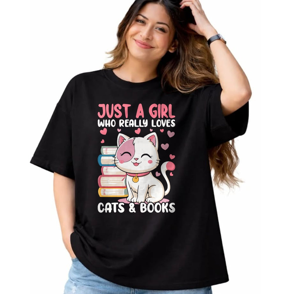 Cat Love Shirt, Funny Cat Lover Gift UnisexT-Shirt/Hoodie/Sweatshirt HLT00 - Girl Who Loves Cats and Books Cute T-Shirt