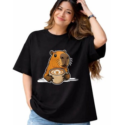 Cute Capybara Shirt, Funny Capybara Unisex T-Shirt/Hoodie/Sweatshirt HLT00 - Capybara Coffee Lover Latte Art Funny Capybara T-Shirt