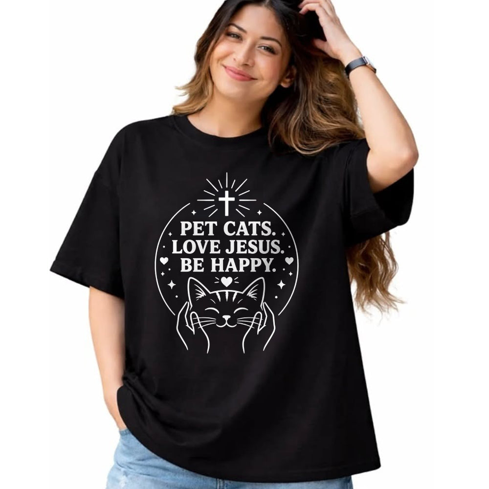 Cat Love Shirt, Funny Cat Lover Gift UnisexT-Shirt/Hoodie/Sweatshirt HLT00 - Pet Cats Love Jesus Be Happy Christian Faith Cat Lover Long Sleeve T-Shirt