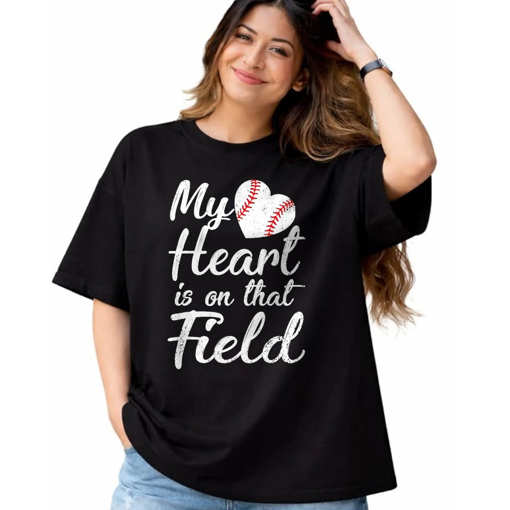 Gift for Mom Shirt, Funny Mom Unisex T-Shirt/Hoodie/Sweatshirt HLT00 - My Heart is on That Field Baseball Softball Mom Gifts T-Shirt