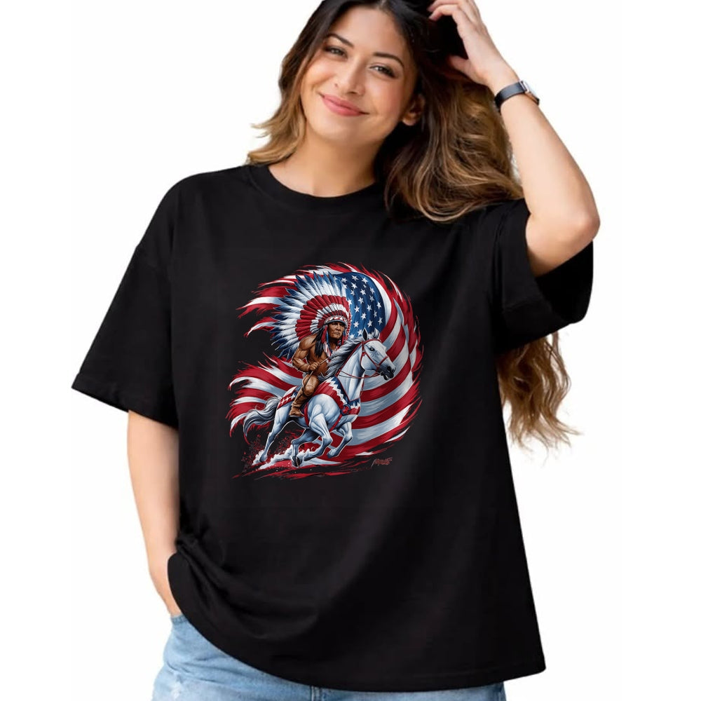 Native American T-Shirts, Vintage Native American Unisex T-Shirt/Hoodie/Sweatshirt HLT00 - Native American Day Flag usa Indian Riding Horse