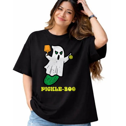 Funny Pickleball Shirt, Pickleball Lover Unisex T-Shirt/Hoodie/Sweatshirt HLT00 - Halloween Pickleball Pickle Boo Ghost Costume Men Women Kids T-Shirt
