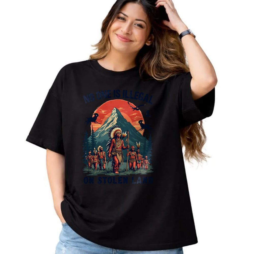 Native American T-Shirts, Vintage Native American Unisex T-Shirt/Hoodie/Sweatshirt HLT00 - Native Americans No One Is Illegal on Stolen Land