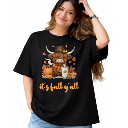 Best Thanksgiving Family Shirt , Funny Thanksgiving UnisexT-Shirt/Hoodie/Sweatshirt HLT00 - Scottish Highland Cow Fall Thanksgiving it´s Fall yáll T-Shirt