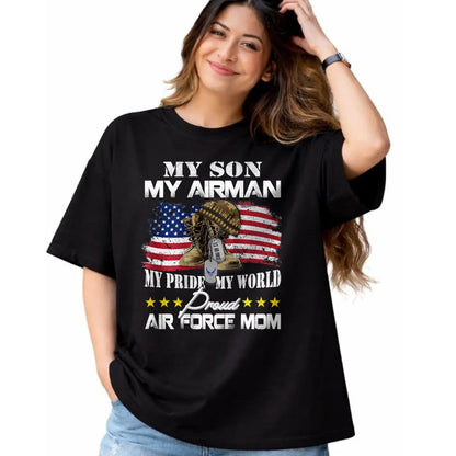 Gift for Mom Shirt, Funny Mom Unisex T-Shirt/Hoodie/Sweatshirt HLT00 - Proud Air Force Mom Air Force Graduation Military Mom Gift T-Shirt