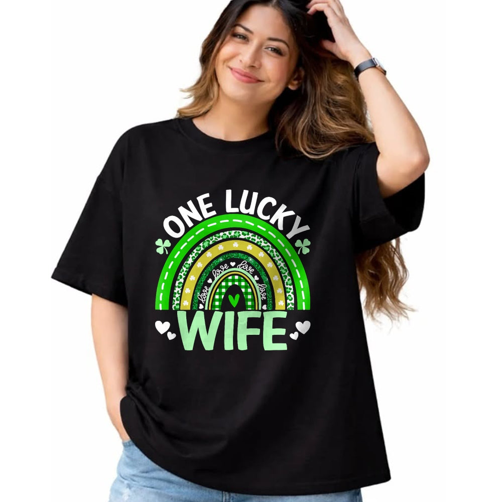 Best Wife Shirt, Wife and Husband Unisex T-Shirt/Hoodie/Sweatshirt HLT00 - Gift for wife T shirt, lucky wife   St Patricks Day Clover One Lucky Wife Rainbow Shamrock T-Shirt