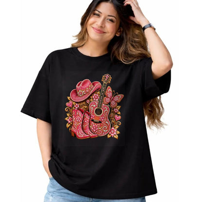 Guitar Lover Shirt, Funny Guitar UnisexT-Shirt/Hoodie/Sweatshirt HLT00 - Bedazzled Butterfly Pink Cowboy Guitar Country T-Shirt