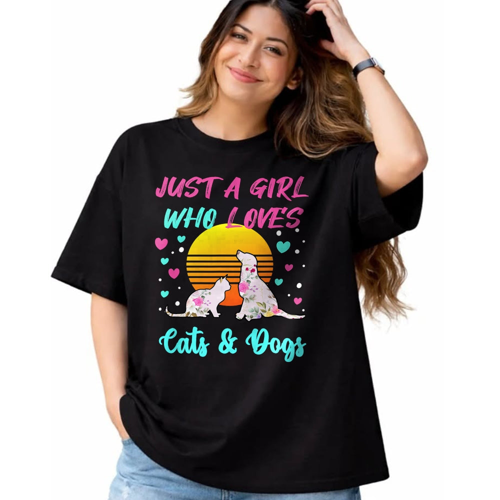 Cat Love Shirt, Funny Cat Lover Gift UnisexT-Shirt/Hoodie/Sweatshirt HLT00 - Just a Girl who Loves Cats and Dogs T-Shirt for Women T-Shirt