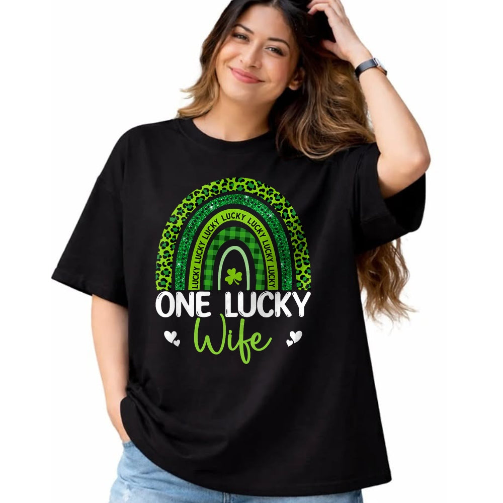 Best Wife Shirt, Wife and Husband Unisex T-Shirt/Hoodie/Sweatshirt HLT00 - Gift for wife T shirt, lucky wife   One Lucky Wife Rainbow Leopard Saint Patrick's Day T-Shirt