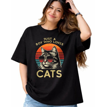 Cat Love Shirt, Funny Cat Lover Gift UnisexT-Shirt/Hoodie/Sweatshirt HLT00 - Just Boy Who Loves Cats Retro Kitten Kitty Boys Kids Men T-Shirt