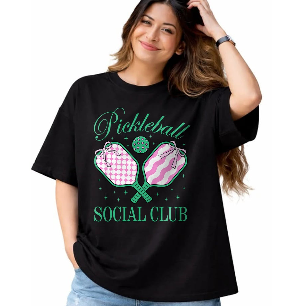 Funny Pickleball Shirt, Pickleball Lover Unisex T-Shirt/Hoodie/Sweatshirt HLT00 - Pickleball Social Club Coquette Bow Pickleball Women Girls T-Shirt