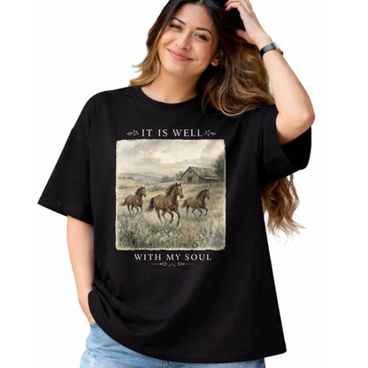 Best Horse Lover Shirt , Funny Horse UnisexT-Shirt/Hoodie/Sweatshirt HLT00 - It is Well with My Soul Horse Watercolor Christian Long Sleeve T-Shirt