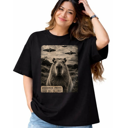Cute Capybara Shirt, Funny Capybara Unisex T-Shirt/Hoodie/Sweatshirt HLT00 - Funny Capybara Graphic Tee Alien UFO Evidence Photo Vintage T-Shirt