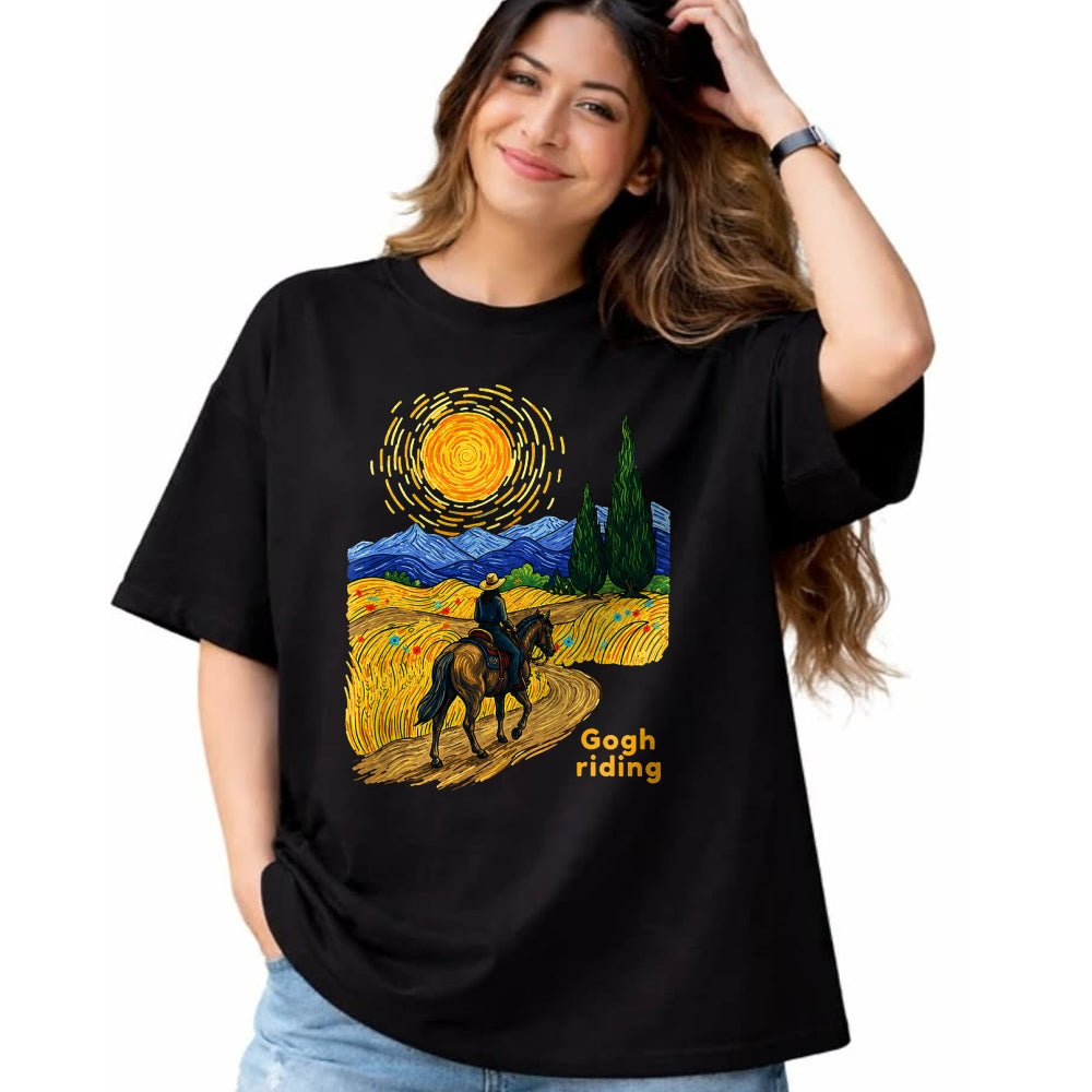 Best Horse Lover Shirt , Funny Horse UnisexT-Shirt/Hoodie/Sweatshirt HLT00 - Gogh Riding Funny Van Gogh Horse Starry Night Cowboy T-Shirt