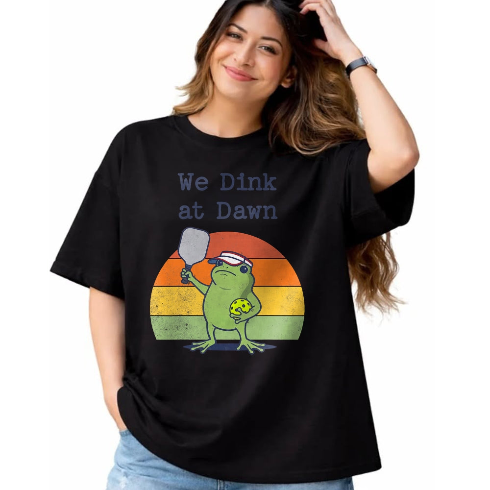 Funny Pickleball Shirt, Pickleball Lover Unisex T-Shirt/Hoodie/Sweatshirt HLT00 - We Dink at Dawn Funny Pickleball Frog Player T-Shirt