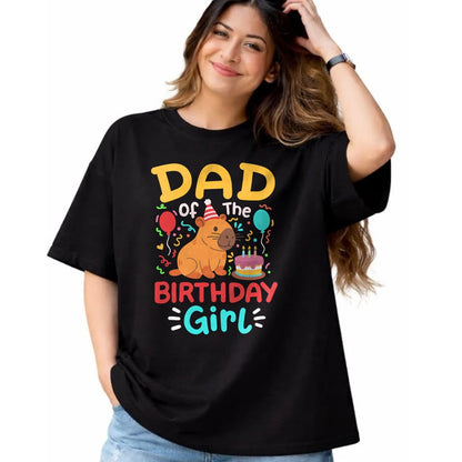 Cute Capybara Shirt, Funny Capybara Unisex T-Shirt/Hoodie/Sweatshirt HLT00 - Dad of The Birthday Girl Kids Cute Capybara Bday Family T-Shirt
