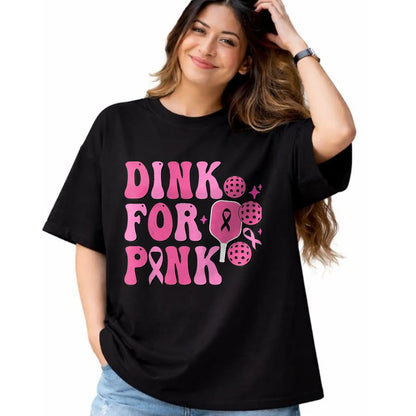 Funny Pickleball Shirt, Pickleball Lover Unisex T-Shirt/Hoodie/Sweatshirt HLT00 - Dink for Pink Breast Cancer Awareness Pickleball Ribbon Pink T-Shirt, Men, Black, 3X-Large