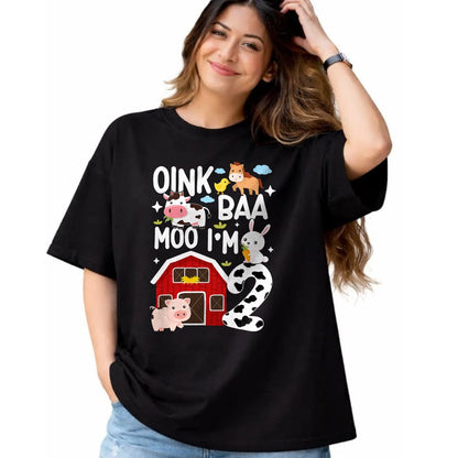 Best Farmer Life Shirt, Funny Farmer UnisexT-Shirt/Hoodie/Sweatshirt HLT00 - Oink Baa Moo I'm 2 Farm Theme Birthday 2 Year Old Party T-Shirt