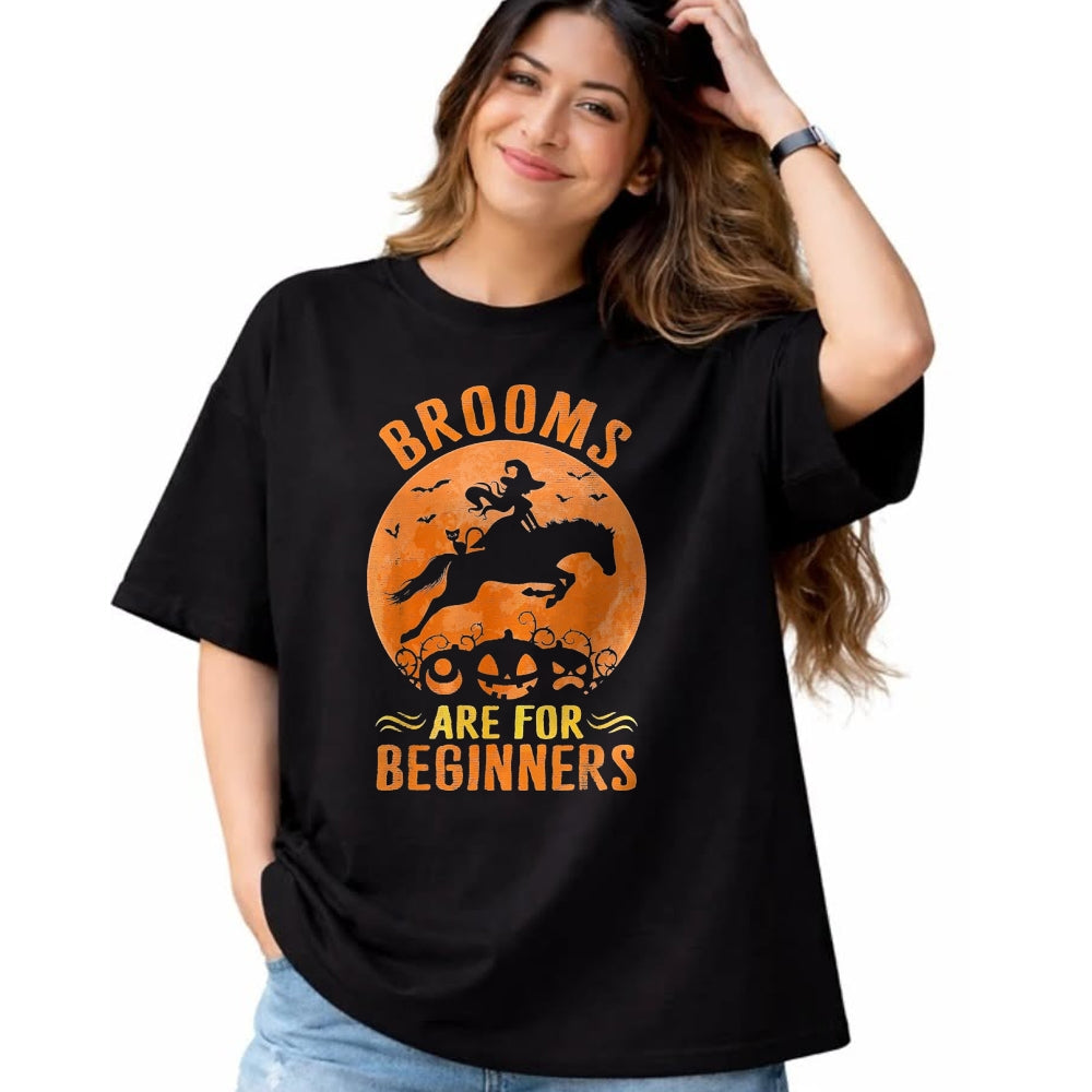 Best Horse Lover Shirt , Funny Horse UnisexT-Shirt/Hoodie/Sweatshirt HLT00 - Horses Equestrian Witch Halloween - Brooms are for Beginners T-Shirt, Women, Purple, Large