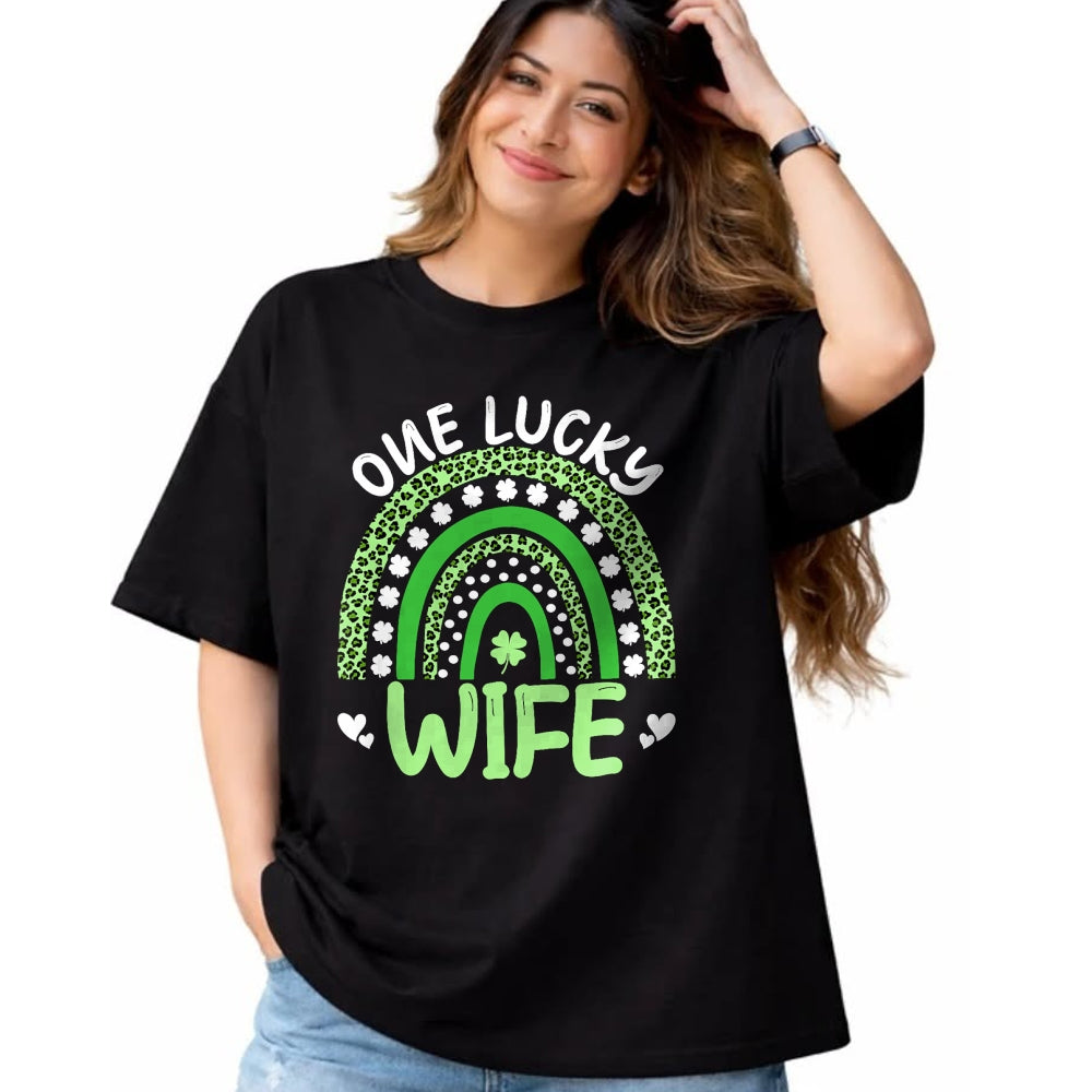 Best Wife Shirt, Wife and Husband Unisex T-Shirt/Hoodie/Sweatshirt HLT00 - Gift for wife T shirt, lucky wife   One Lucky Wife Leopard Rainbow Clover St Patricks Day T-Shirt