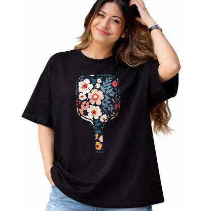 Funny Pickleball Shirt, Pickleball Lover Unisex T-Shirt/Hoodie/Sweatshirt HLT00 - Pickle Ball Paddle Flowers Pickleball Racket Women Girls Kid T-Shirt