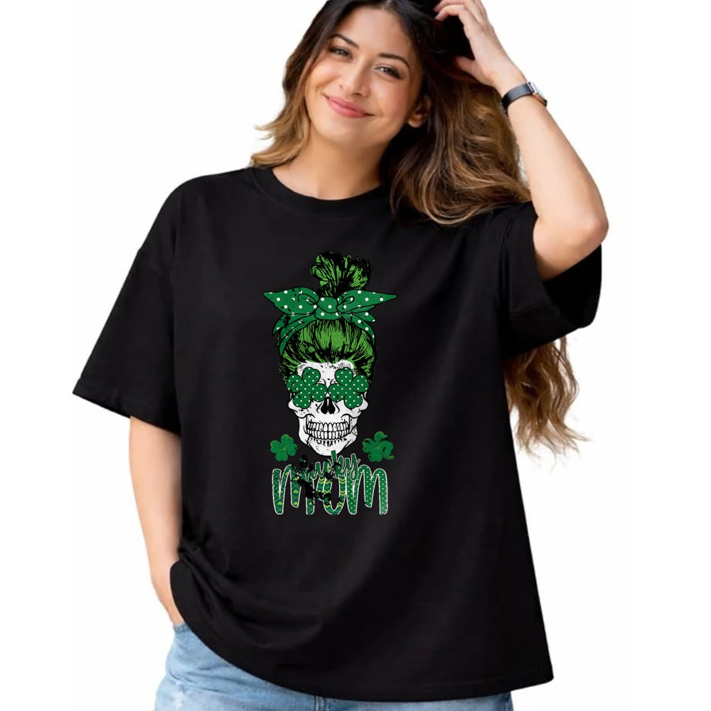 Gift for Mom Shirt, Funny Mom Unisex T-Shirt/Hoodie/Sweatshirt HLT00 - Lucky Mom St Patricks Day Irish Sugar Skull Head Gift Womens T-Shirt