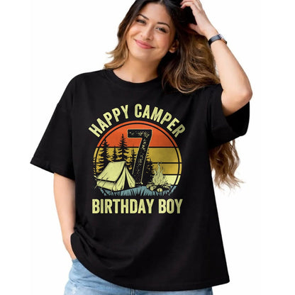 Funny Camping Shirt, Gift For Camping Lover Unisex T-Shirt/Hoodie/Sweatshirt HLT00 - Happy Camper 7 Funny Camping Campfire 7th Birthday Boy T-Shirt