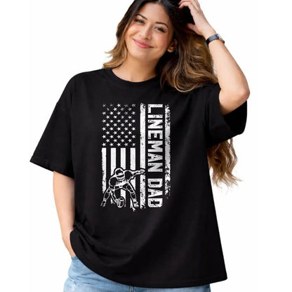 Gift for Dad Shirt, Funny Dad Unisex T-Shirt/Hoodie/Sweatshirt HLT00 – Football Line Dad Of A Football Lineman Father US Flag T-Shirt