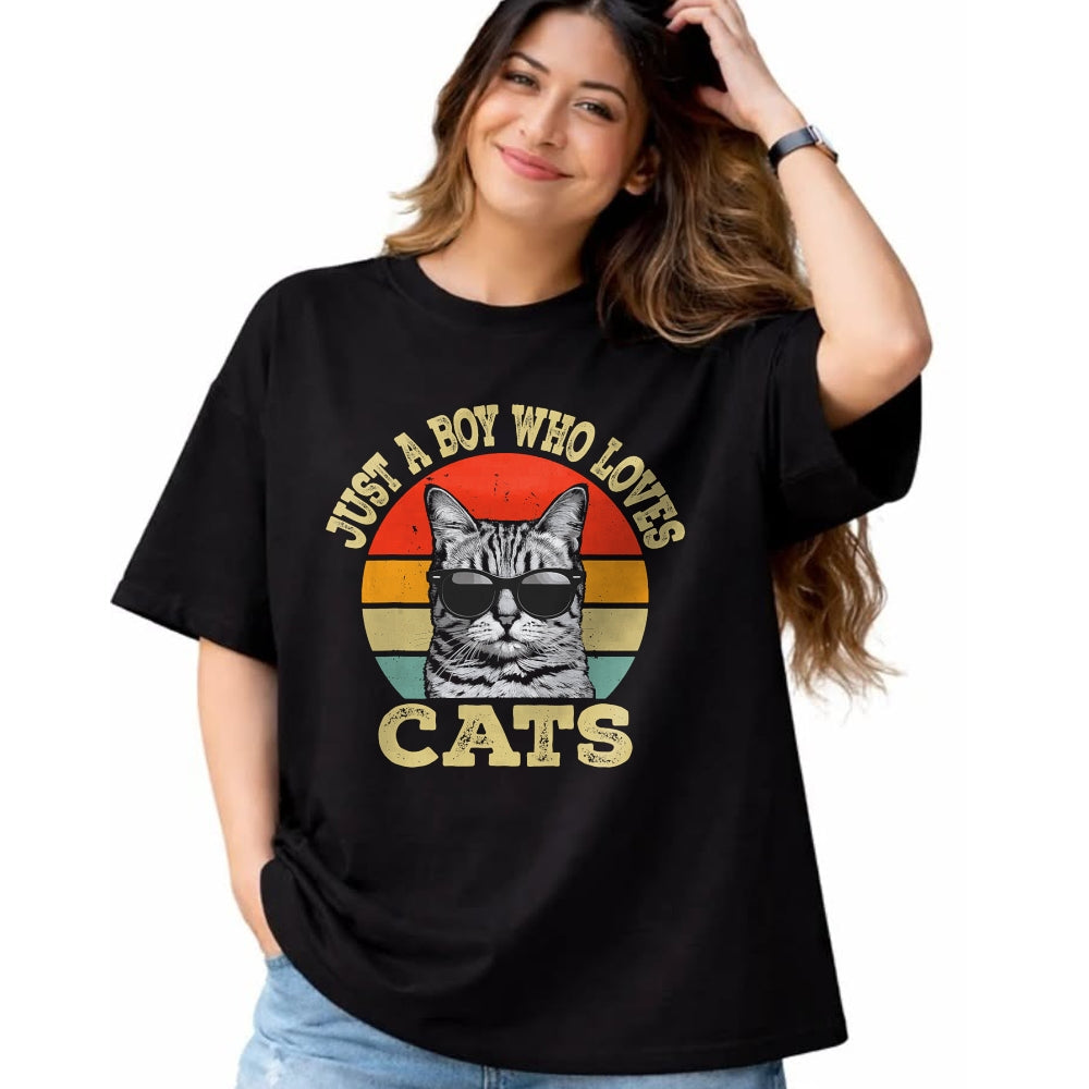 Cat Love Shirt, Funny Cat Lover Gift UnisexT-Shirt/Hoodie/Sweatshirt HLT00 - Vintage Just A Boy Who Loves Cats Boy Kid Cat Lover for Boys T-Shirt